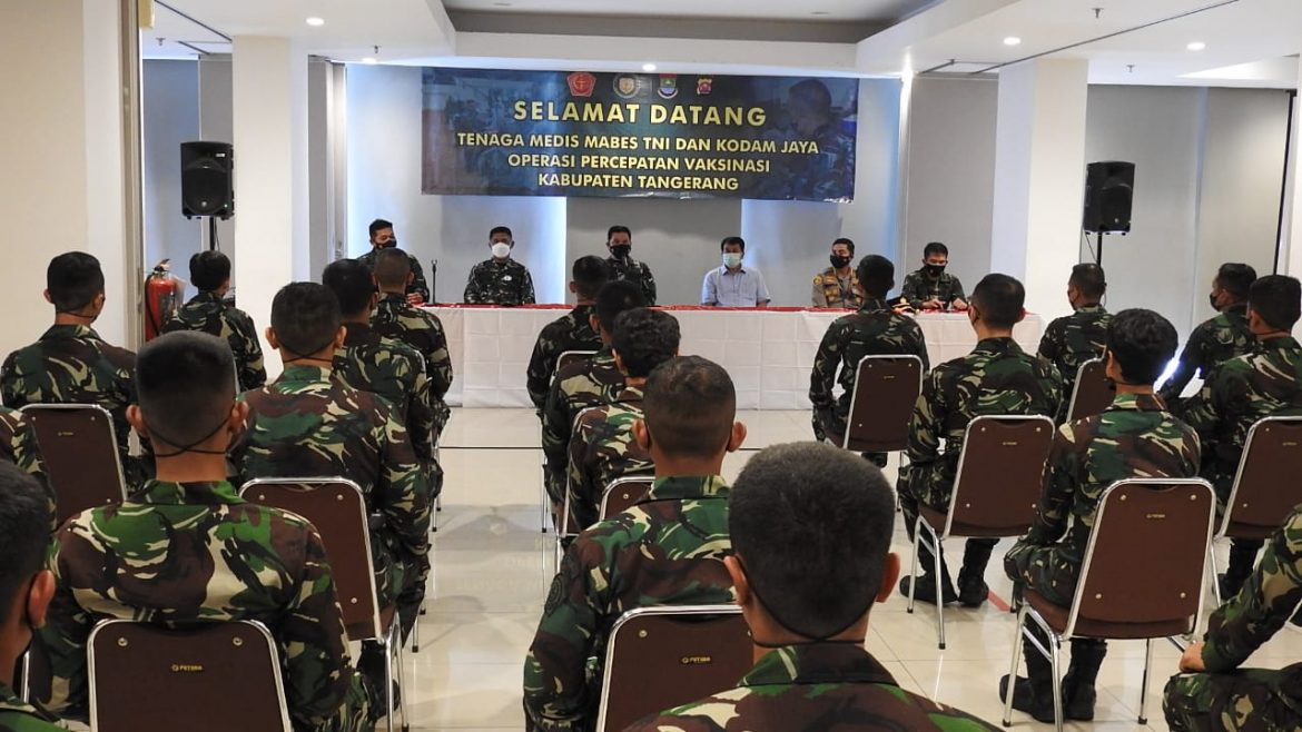 Ayo Vaksin Dalam Acara Penyambutan 140 Nakes dari Panglima TNI Untuk percepatan Vaksinasi Kab Tangerang