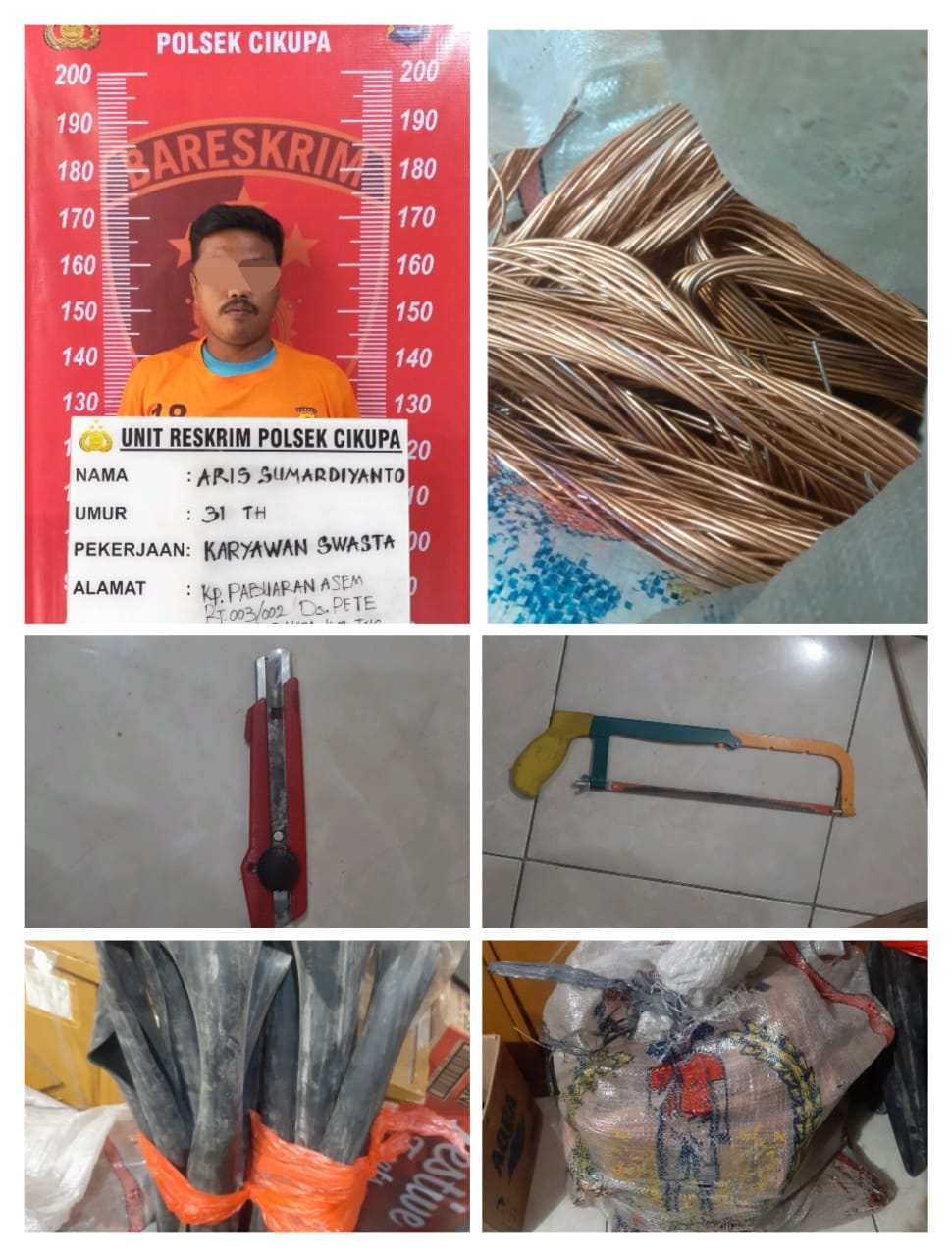 Satreskrim Polsek Cikupa Polresta Tangerang Ringkus Seorang Pria Pencuri Kabel Tembaga