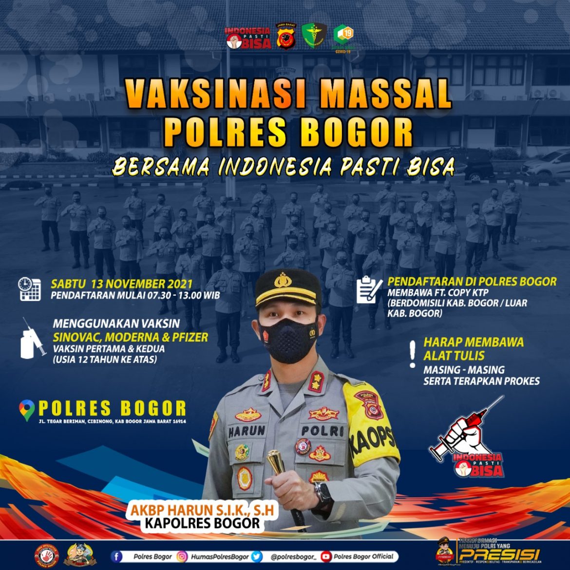Vaksinasi Massal Polres Bogor di Gelar Sabtu Besok