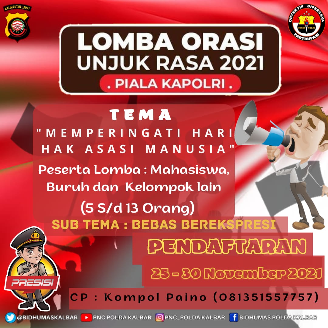 Sambut Hari HAM Sedunia, Polda Kalbar Gelar Lomba Orasi Unjuk Rasa dengan Hadiah Puluhan Juta Rupiah