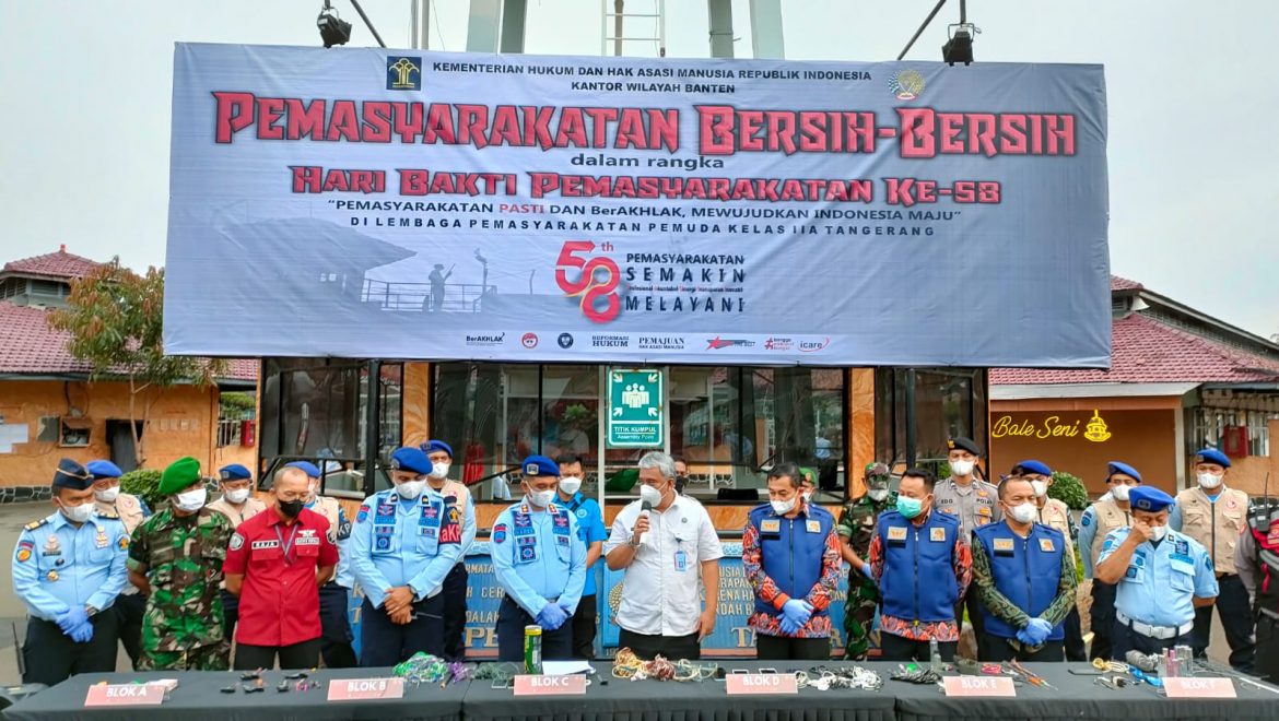 Pemasyarakatan Bersih-Bersih, Lapas Pemuda Kelas IIA Tangerang Gelar Sidak Gabungan Bersama BNN, POLRI, dan TNI.