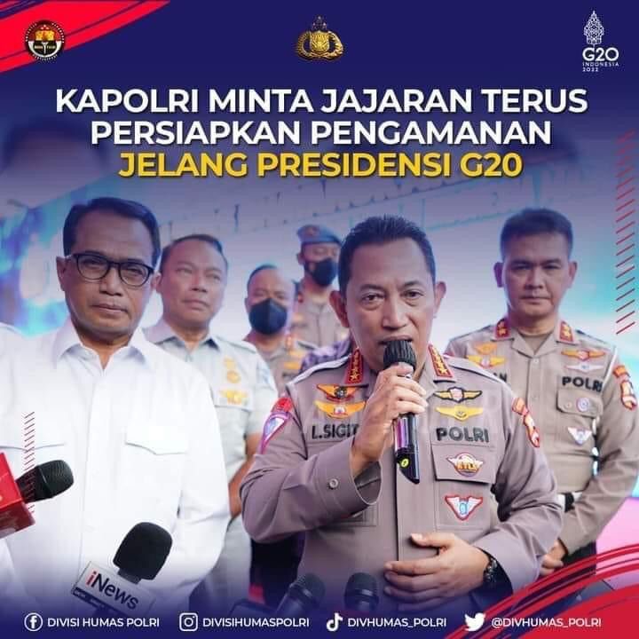 Kapolri Minta Jajaran Terus Persiapkan Pengamanan Jelang Presidensi G20