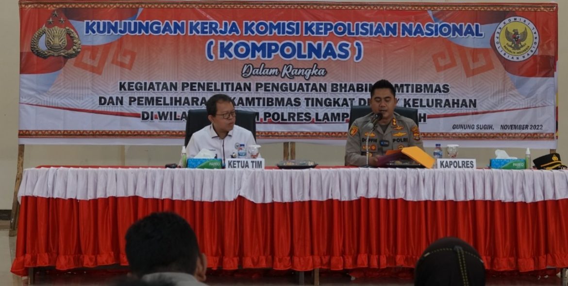 Polres Lampung Tengah menerima kunjungan kerja Komisi Kepolisian Nasional (Kompolnas) dalam rangka penelitian terkait penguatan Bhabinkamtibmas Tingkat Kelurahan