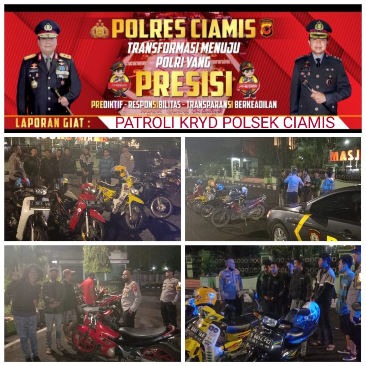 Pastikan Wilayah Kota Ciamis Aman dan Kondusif, Kapolek Ciamis Pimpin Langsung Patroli KRYD di Malam Hari