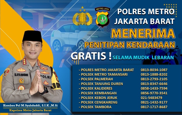 Polres Metro Jakarta Barat Membuka Layanan Penitipan Kendaran Bermotor Roda 2 Dan 4 Selama Musim Mudik