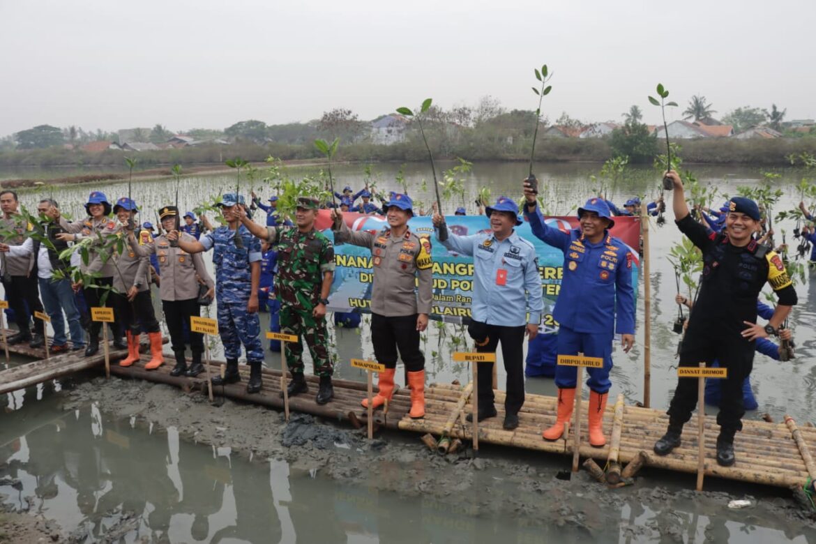 HUT ke-73 Polairud, Polresta Tangerang Amankan Penanaman Ribuan Pohon di Ketapang Urban Aquaculture Mauk