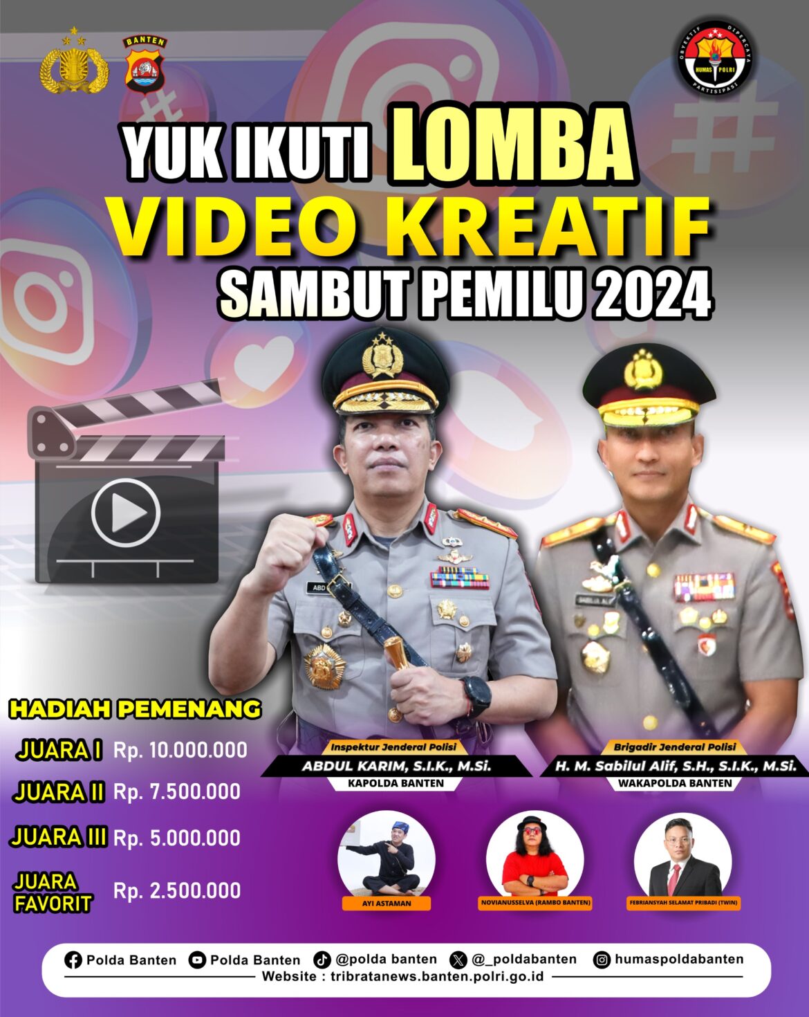 Ayo Mendaftar, Polda Banten Gelar Lomba Video Kreatif Untuk Masyarakat Umum Sambut Pemilu 2024