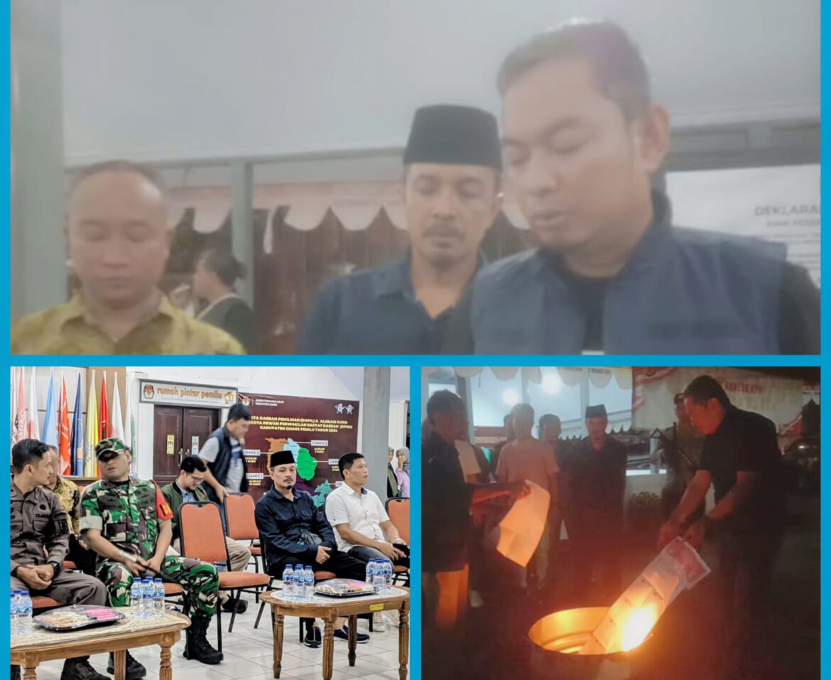 Akhir Malam Masa Tenang Pemilu 2024: KPU Ciamis Disaksikan Sentra Gakkumdu Musnahkan Surat Suara Ruksak dan Surat Suara Lebih