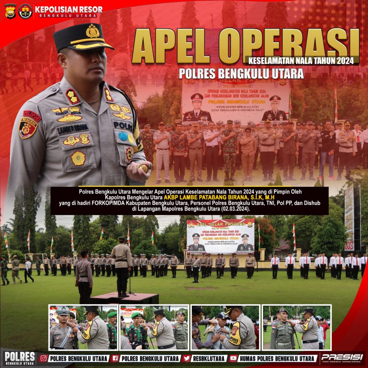 Polres Bengkulu Utara Gelar Pasukan Operasi Keselamatan Lalu Lintas 2024
