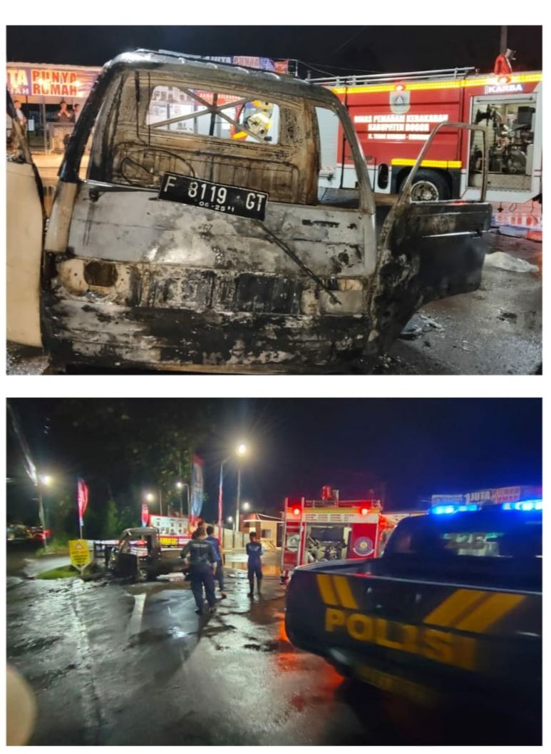 Polsek Cibungbulang Lakukan Olah TKP Terkait Kendaraan Yang Terbakar di Depan Perumahan Mulia Land Bogor