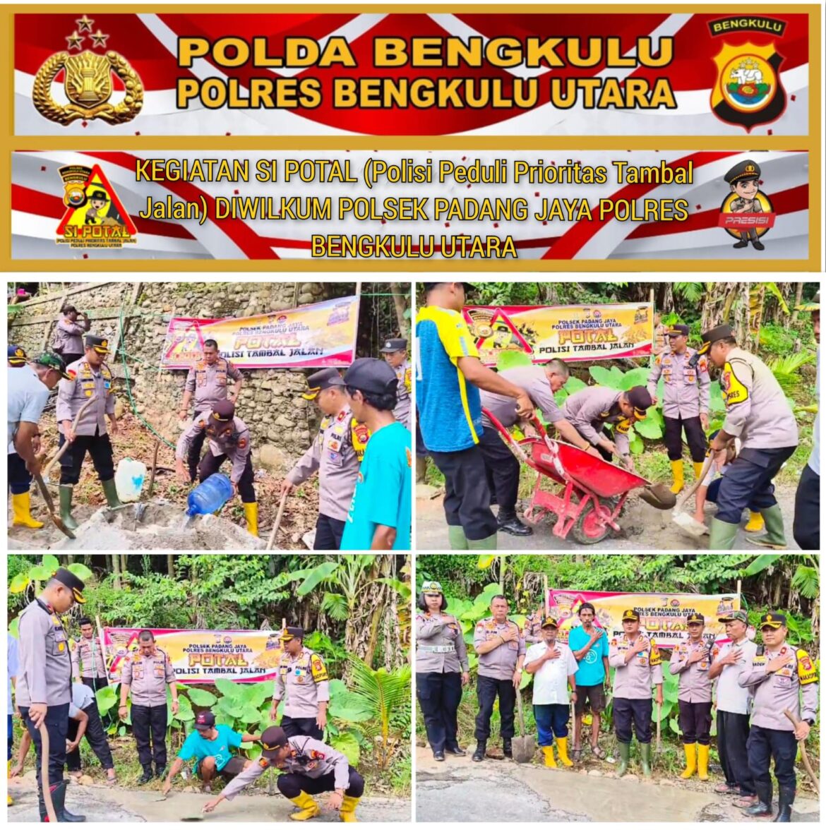 DENGAN SEMANGAT HARI BHAYANGKARA KE 78 MELALUI PROGRAM PRIORITAS POLRES BENGKULU UTARA SI POTAL “POLISI PEDULI PRIORITAS TAMBAL JALAN” DIHARAPKAN DAPAT MEMBANTU PARA PENGGUNA JALAN