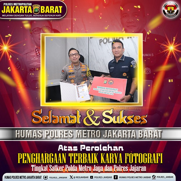 Humas Polres Metro Jakarta Barat Raih Penghargaan Terbaik dalam Fotografi Tingkat Satker Polda Metro Jaya dan Polres Jajaran