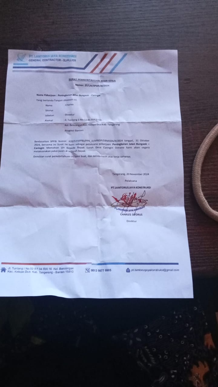 Ketua FWJI Korwil Kabupaten Tangerang, Akan Bersurat Terkait Pembangunan Betonisasi di Desa Caringin Diduga Labrak UU KIP No 14 Tahun 2018