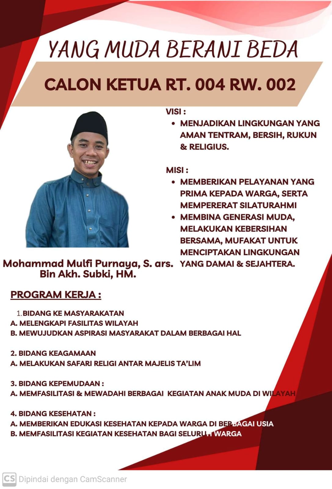 Mengenal Lebih Dekat Mohammad Mulfi Purnaya .S.ars,Calon Ketua RT. 04 Kamal Kalideres Jakarta Barat