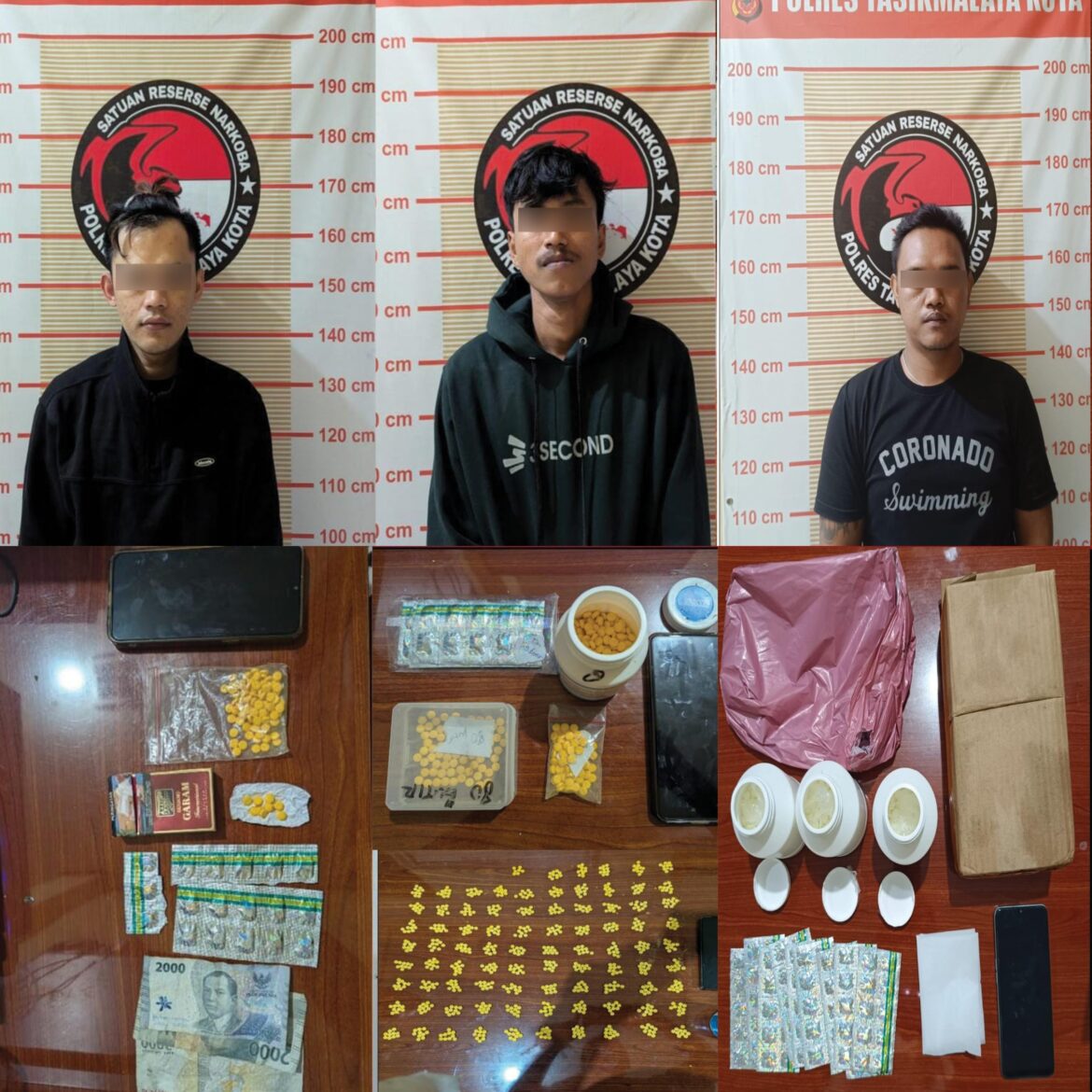 Polres Tasikmalaya Kota Amankan Tiga Pria Terduga Pengedar Obat Terlarang