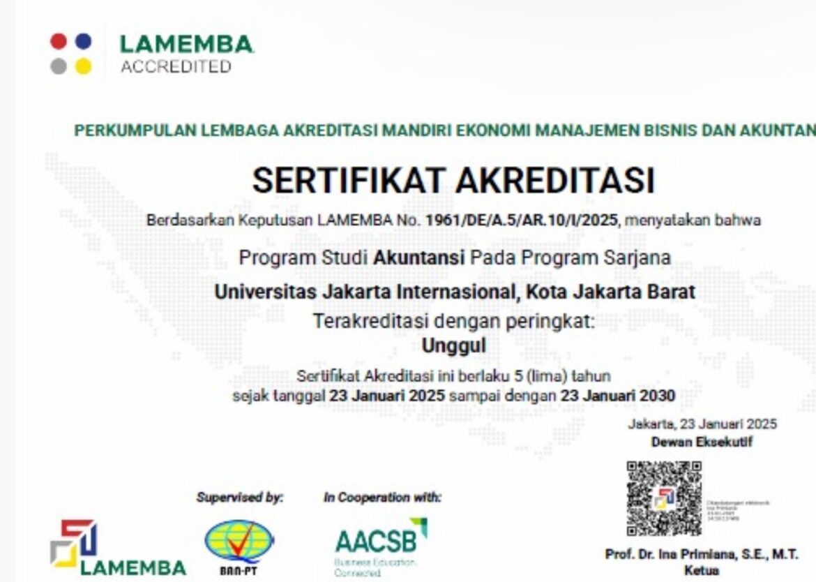 Rektor Universitas Jakarta Internasional Mengapresiasi Hasil Akreditasi Unggul Prodi Akuntansi