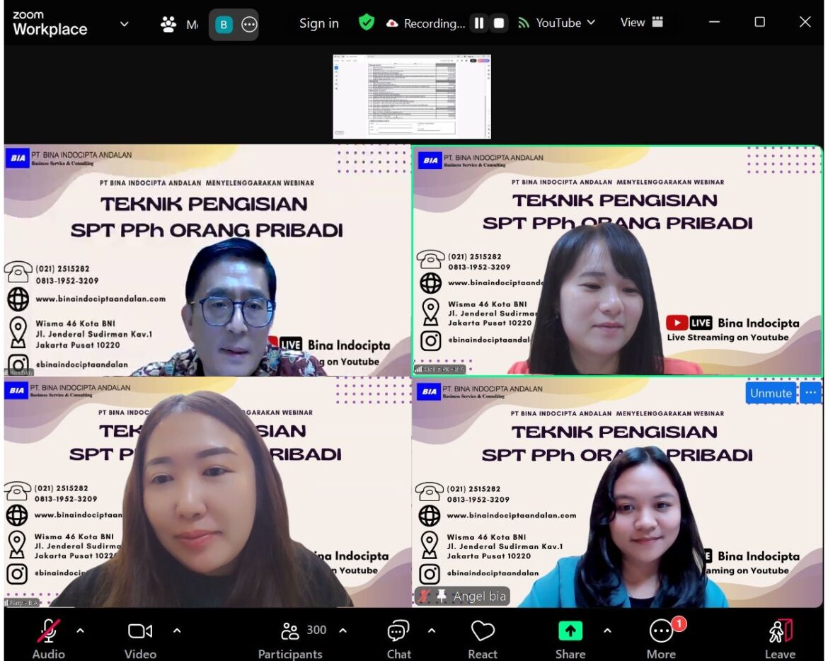 PT. Bina Indocipta Andalan Menyelenggarakan Webinar dengan Tema Teknik Pengisian SPT PPh Orang Pribadi