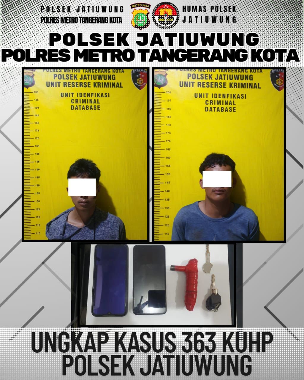Polsek Jatiuwung berhasil menangkap Komplotan Curanmor, yang sudah melaksanakan aksinya sebanyak 50 kali