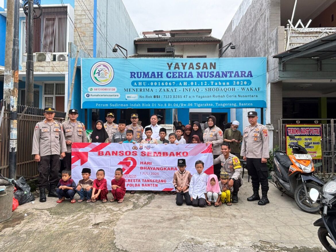 Hari Bhayangkara Ke 79, Polresta Tangerang Salurkan Bantuan Sosial di Yayasan Rumah Ceria Nusantara