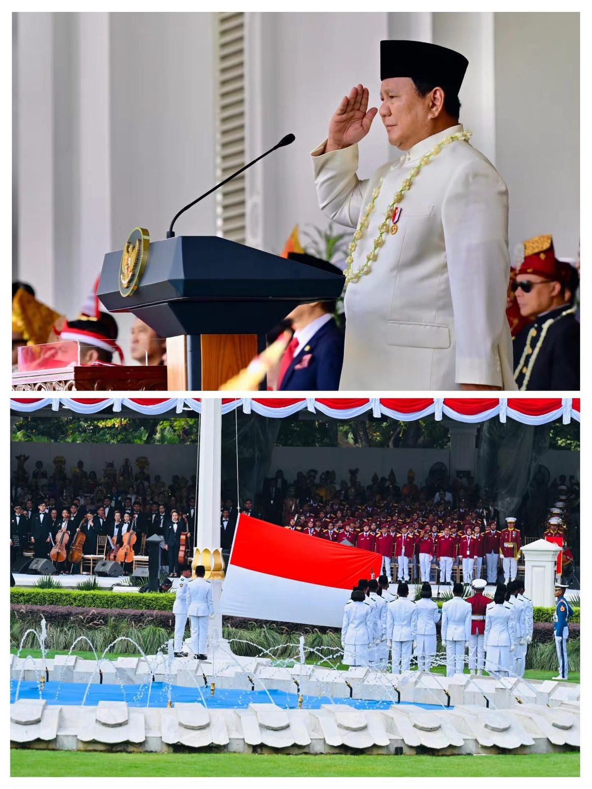 Presiden Prabowo Pimpin Khidmat Upacara Penurunan Bendera Negara Sang Merah Putih di Istana Merdeka