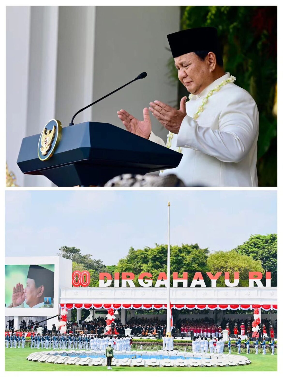 Presiden Prabowo Subianto memimpin langsung Upacara Peringatan Detik-Detik Proklamasi Kemerdekaan Republik Indonesia di halaman Istana Merdeka, pada Minggu, 17 Agustus 2025.