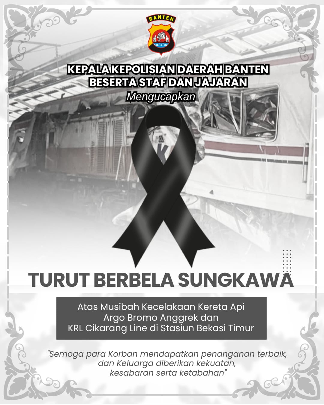 Polda Banten Sampaikan Duka Cita atas Kecelakaan KA di Bekasi Timur