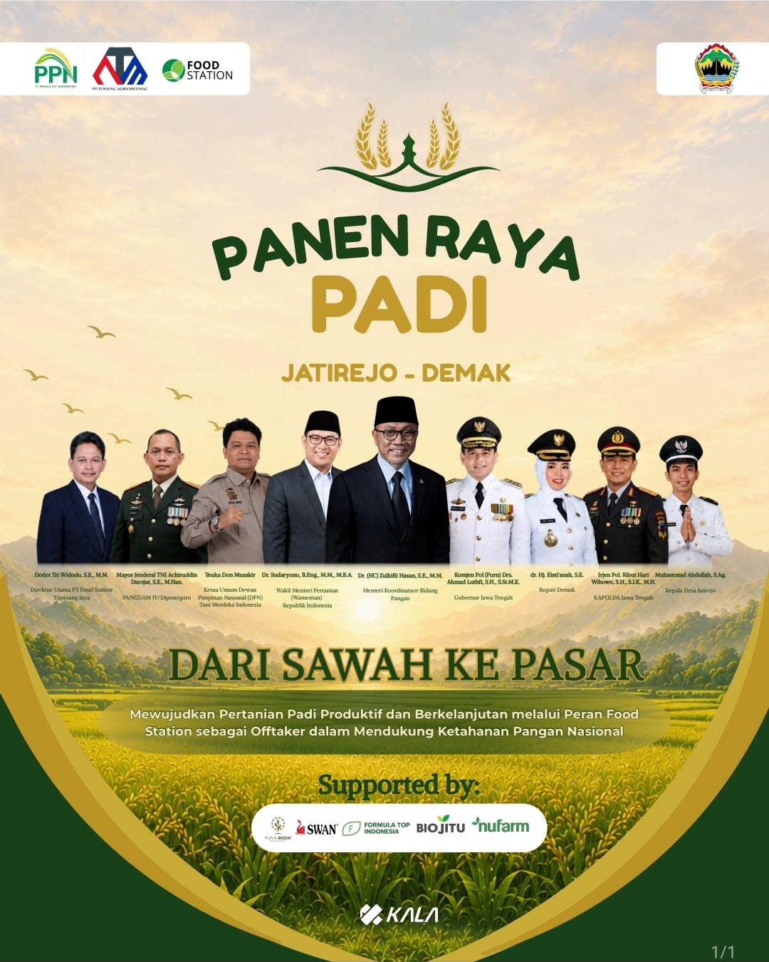 Panen Raya PADI 2026 DI DEMAK Perkuat Kemitraan Petani DAN Dunia Usaha Dalam Mendukung Ketahanan Pangan Nasional