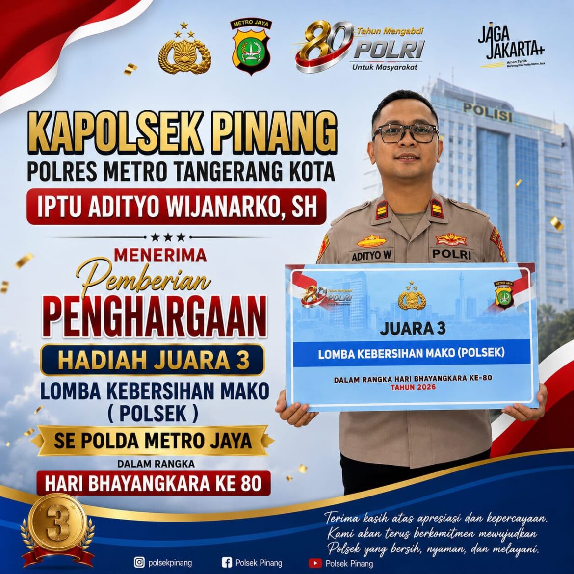 Raih Juara 3 Lomba Kebersihan Mako, Polsek Pinang Komitmen Tingkatkan Kualitas Pelayanan