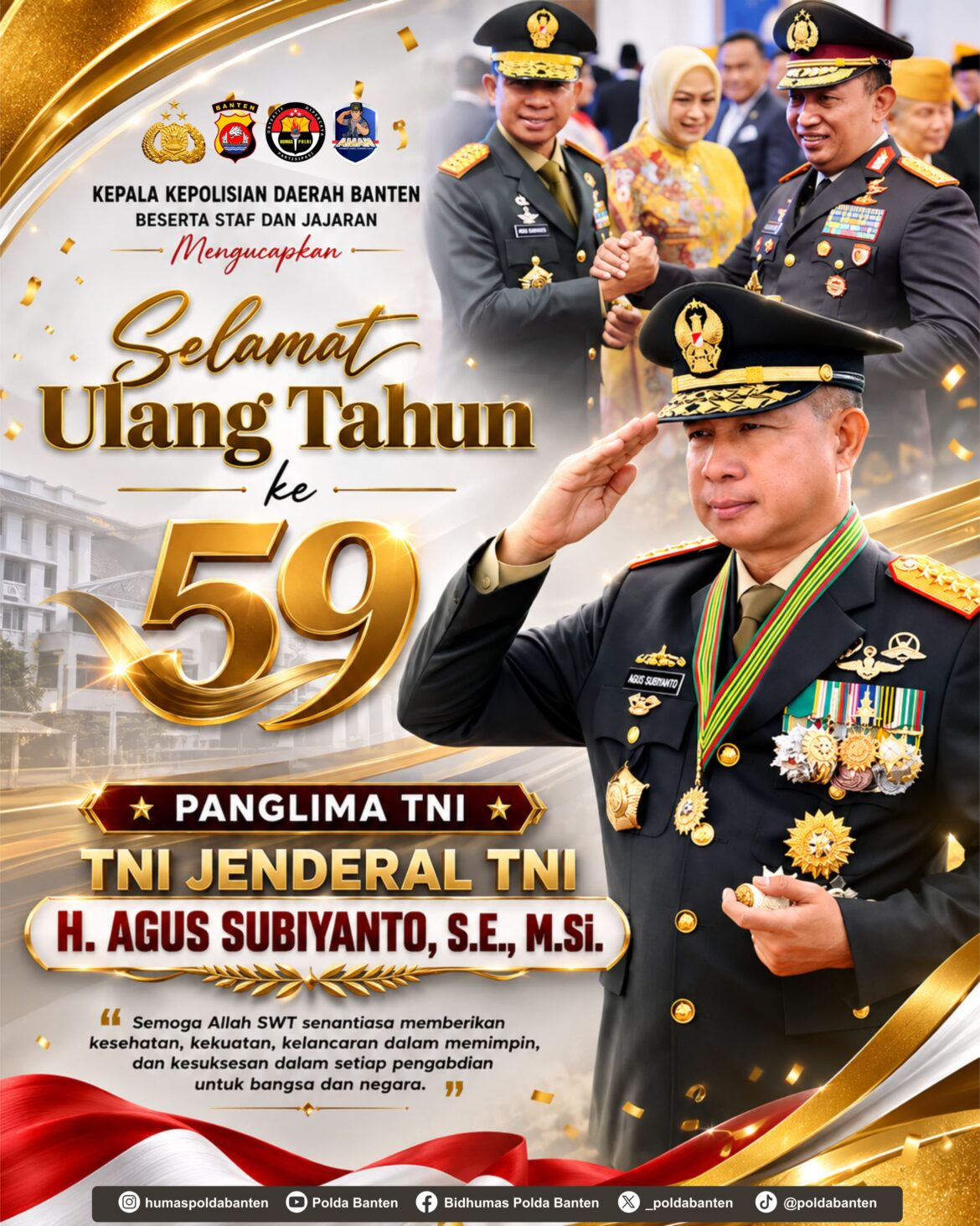 Kapolda Banten Beserta Jajaran Ucapkan Selamat Ulang Tahun ke-59 Panglima TNI Jenderal TNI Agus Subiyanto