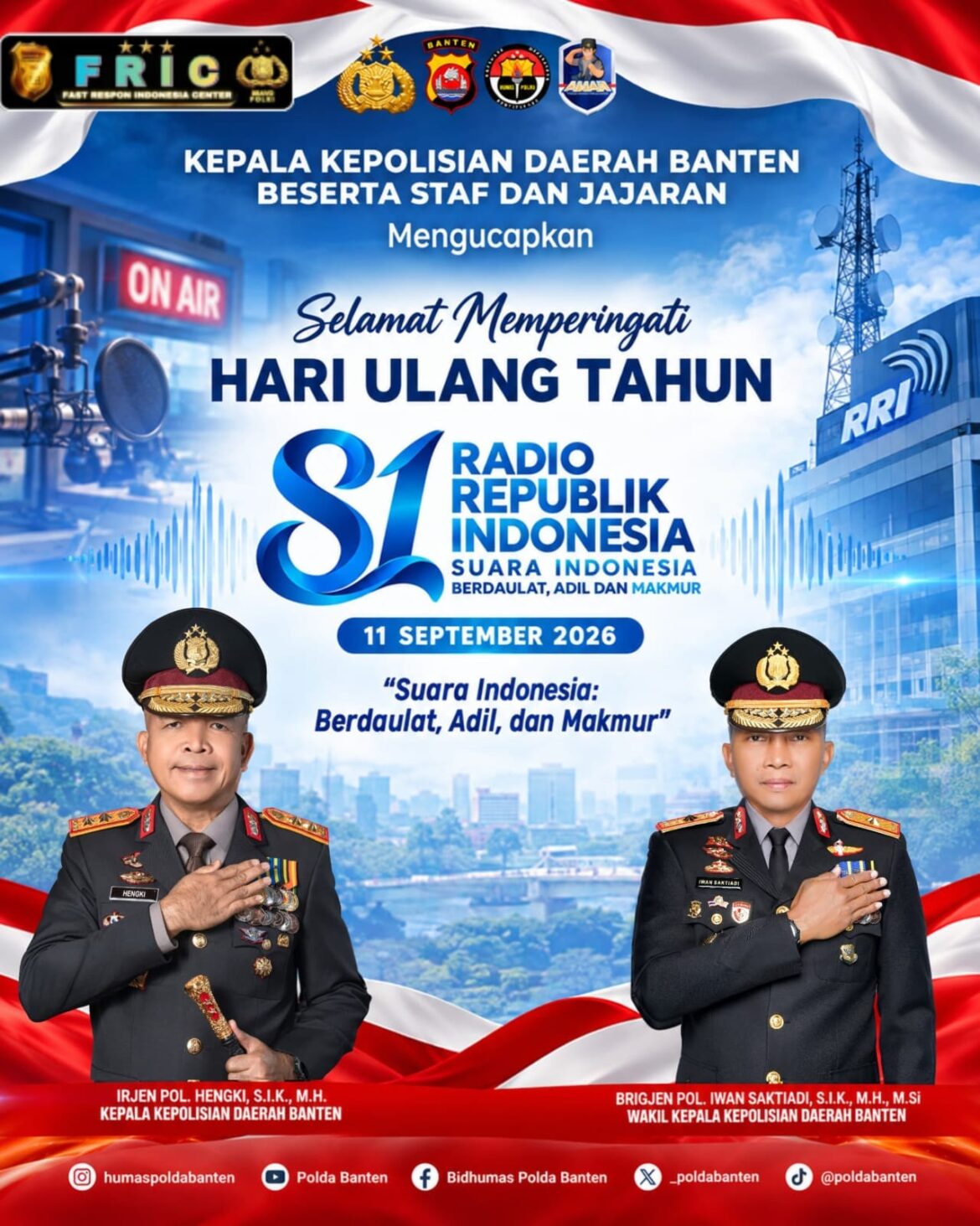 Polda Banten Sampaikan Ucapan HUT ke-81 RRI, Terus Jadi Suara Indonesia yang Mencerdaskan