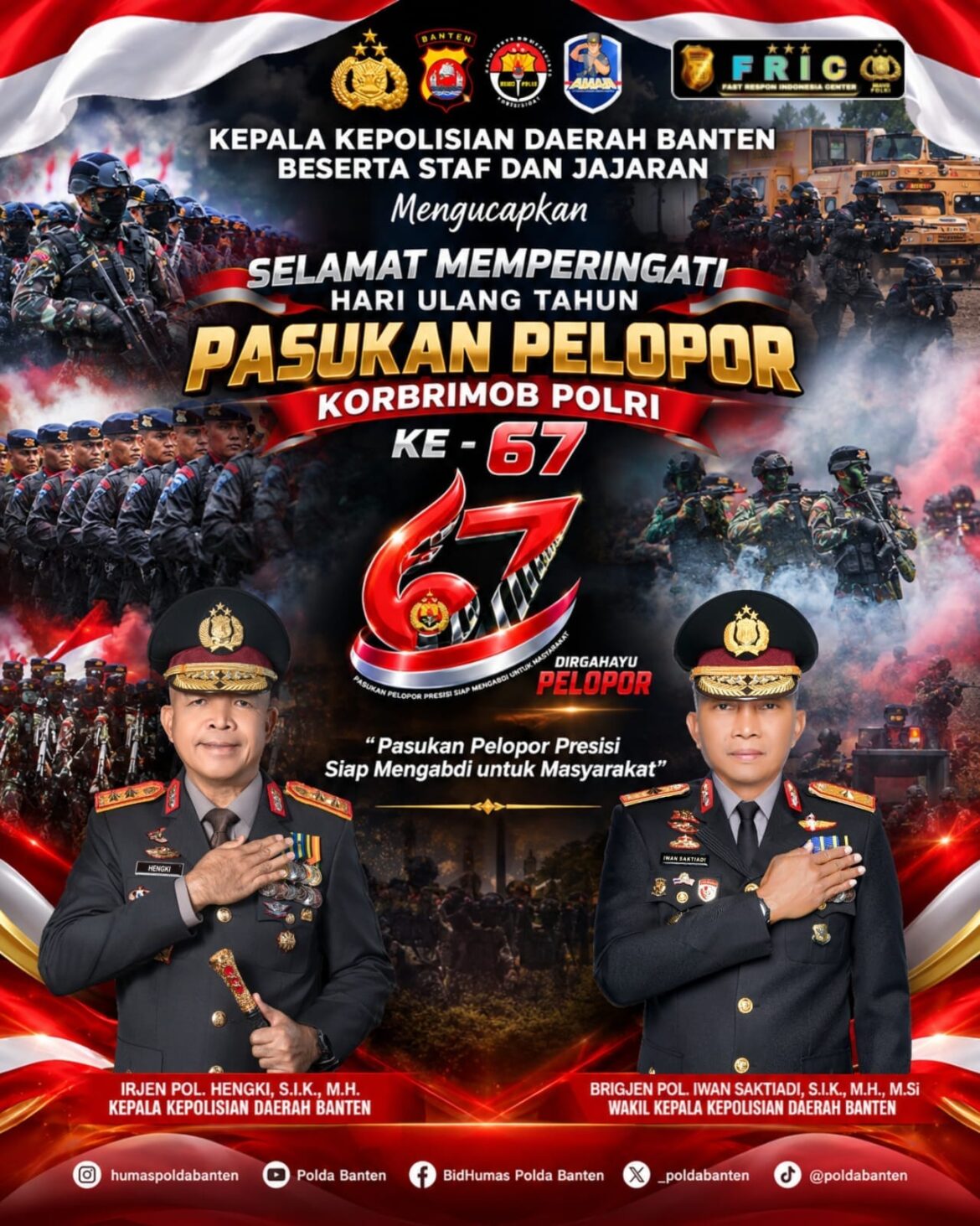 Kapolda Banten Sampaikan Apresiasi di HUT Ke-67 Tahun Pasukan Pelopor Korbrimob Polri